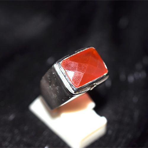 925 Sterling Silver Rectangular Faceted Carnelian Signet Ring
