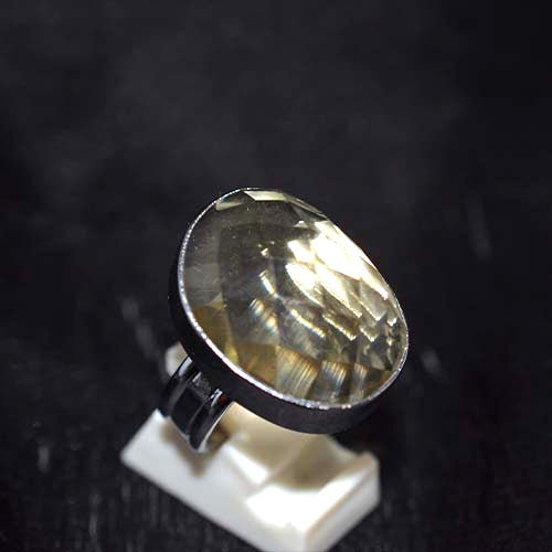 925 Sterling Silver Oval Lemon Quartz Wide Band Ring