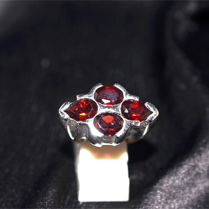 925 Sterling Silver Garnet Mixed Cut Quad Cluster Ring