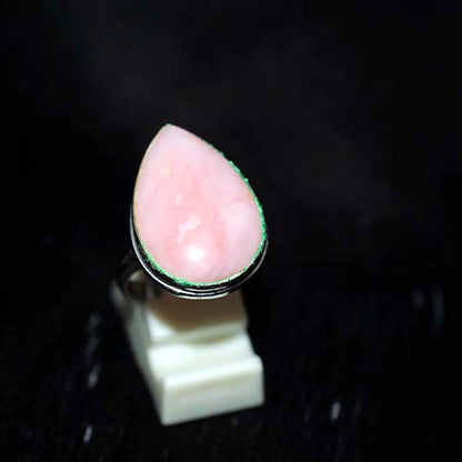 925 Sterling Silver Vivid Pink Opal Elongated Teardrop Ring