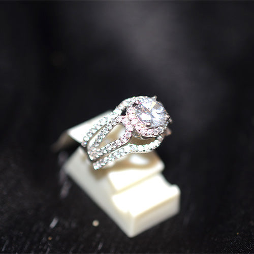 925 Sterling Silver Turkish Cubic Zirconia Halo Split Shank Ring