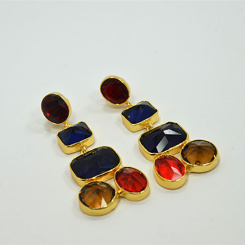 6 Carat Gold Plated Multicolor Gemstone Cascade Drop Earrings
