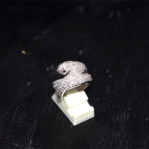 925 Sterling Silver Pave Crystal Serpent Wrap Ring