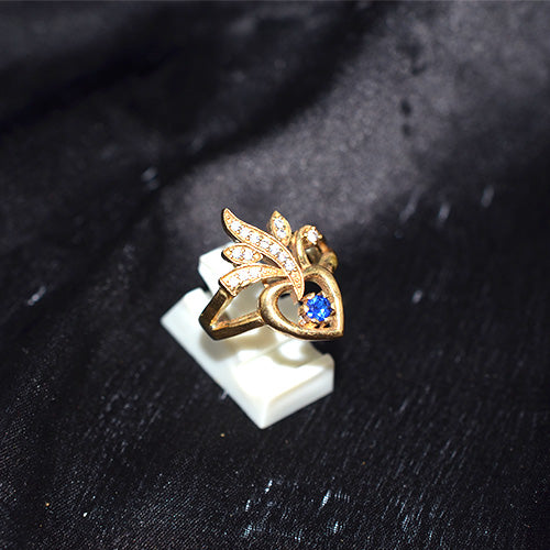 6 Carat Gold Plated Turkish Blue Cubic Zirconia Heart Wing Ring