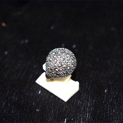 925 Sterling Silver Turkish Marcasite Pave Boule Ring