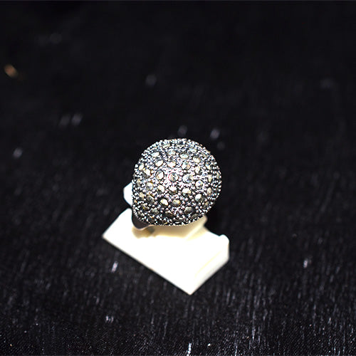 925 Sterling Silver Turkish Marcasite Pave Boule Ring