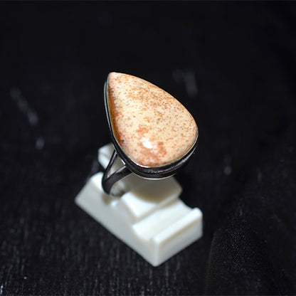 925 Sterling Silver Teardrop Speckled Jasper Ring
