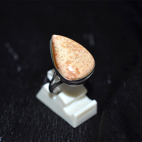 925 Sterling Silver Teardrop Speckled Jasper Ring