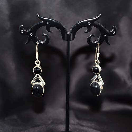 925 Sterling Silver Black Onyx Double Drop Earrings