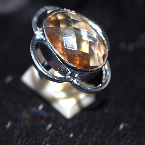 925 Sterling Silver Checkerboard Cut Imperial Topaz Ring with Clover Motif
