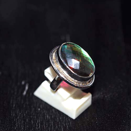 925 Sterling Silver Oval Mystic Topaz Textured Bezel Ring