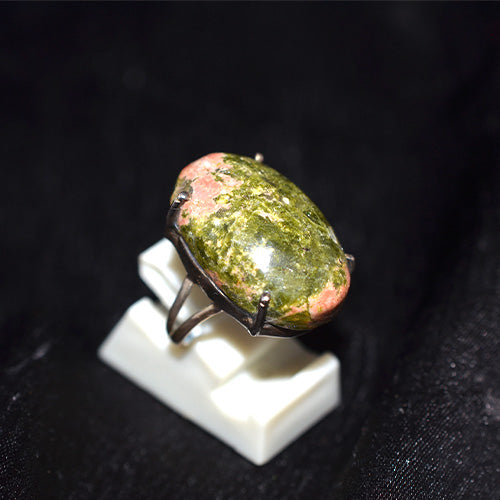 925 Sterling Silver Unakite Freeform Ring with Prong Setting