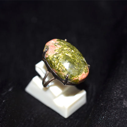 925 Sterling Silver Unakite Freeform Ring with Prong Setting