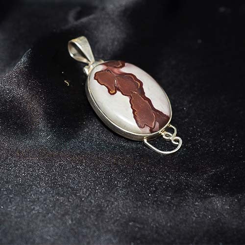 925 Sterling Silver Brown Jasper Oval Scroll Pendant