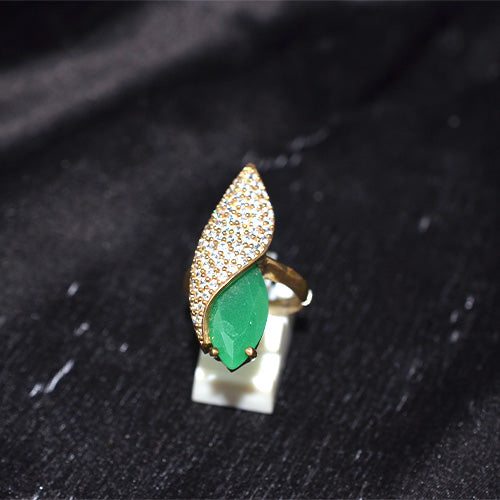 6 Carat Gold Plated Green Marquise and Pavé Leaf Ring