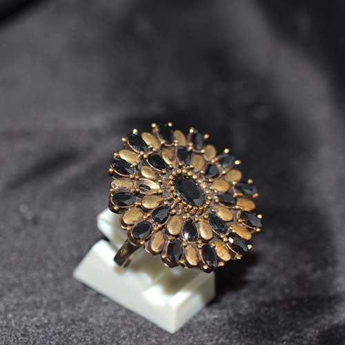 6 Carat Gold Plated Black Onyx Sunburst Ring