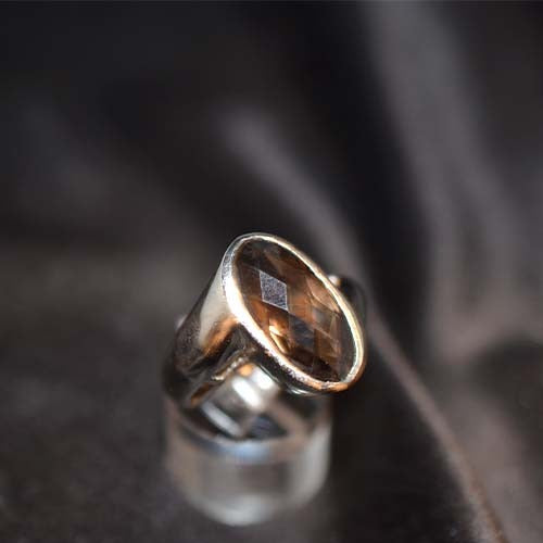 925 Sterling Silver Smoky Quartz Wide Bezel Ring
