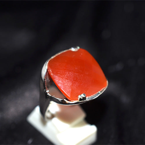 925 Sterling Silver Cushion Cut Carnelian Solitaire Ring