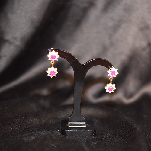 6 Carat Gold Plated Dangling Pink Gemstone Starburst Earrings