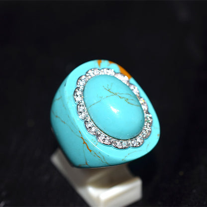 925 Sterling Silver Turquoise Halo Dome Ring