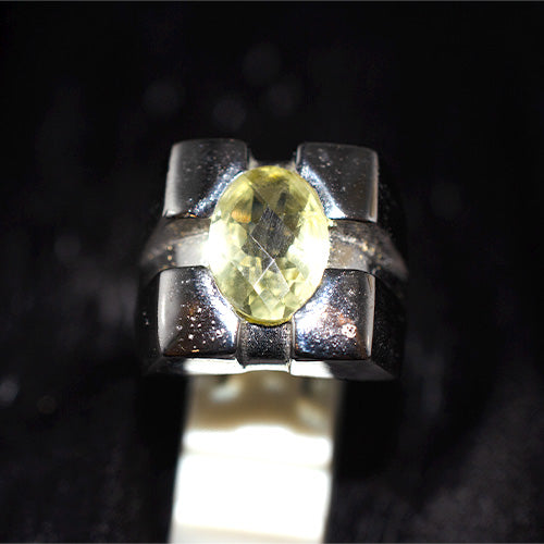 925 Sterling Silver Oval Lemon Quartz Geometric Setting Ring