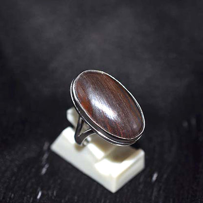 925 Sterling Silver Brown Wood Grain Oval Ring