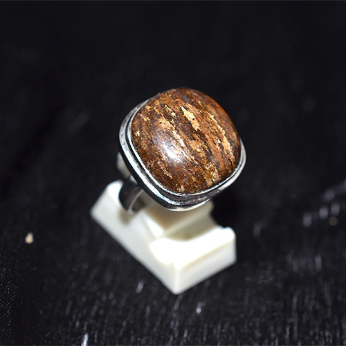 925 Sterling Silver Striped Bronzite Cushion Cut Ring