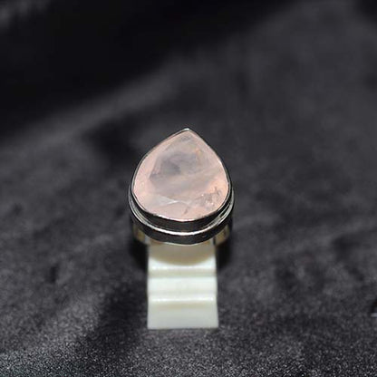 925 Sterling Silver Rose Quartz Teardrop Bezel Ring