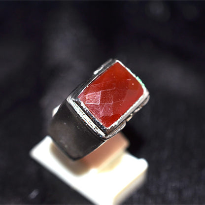 925 Sterling Silver Rectangular Carnelian Signet Ring with Wide Shank