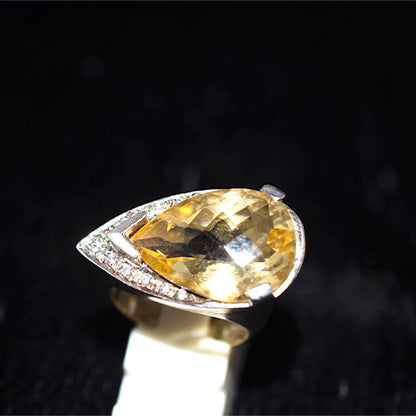 925 Sterling Silver Pear Cut Citrine V-Accent Ring