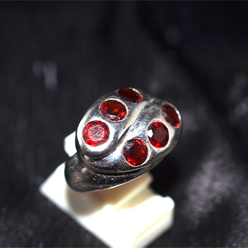 925 Sterling Silver Garnet Coffee Bean Motif Ring