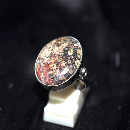 925 Sterling Silver Oval Leopard Skin Jasper Ring