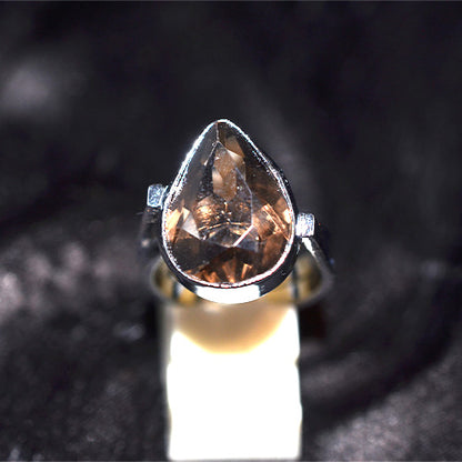 925 Sterling Silver Pear Smoky Quartz Ring