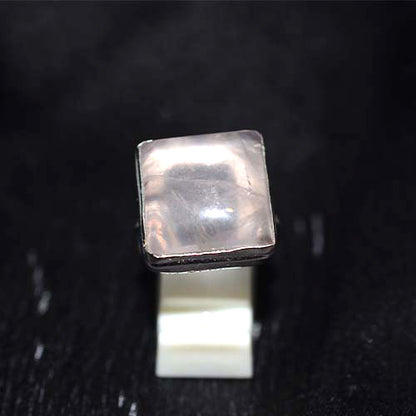 925 Sterling Silver Faceted Rose Quartz Square Ring