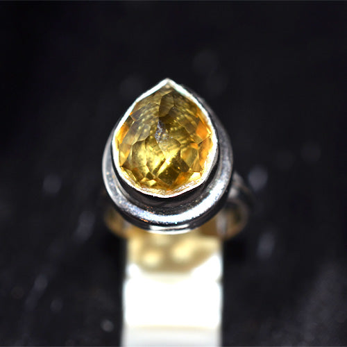 925 Sterling Silver Pear Cut Citrine Double Bezel Ring