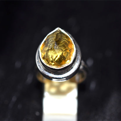 925 Sterling Silver Pear Cut Citrine Double Bezel Ring
