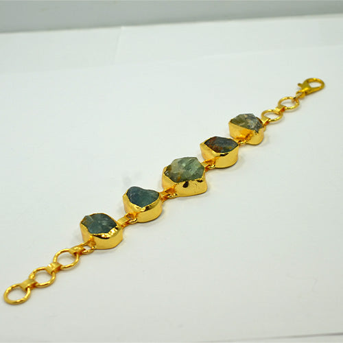6 Carat Gold Plated Raw Green Gemstone Link Bracelet