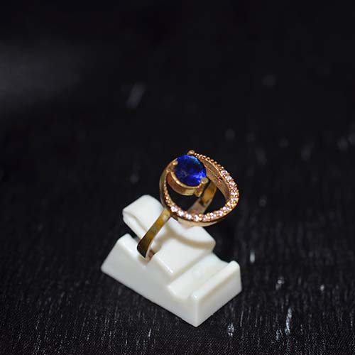 6 Carat Gold Plated Blue Sapphire Orbit Design Ring