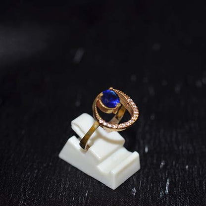 6 Carat Gold Plated Blue Sapphire Orbit Design Ring