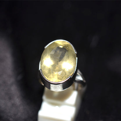 925 Sterling Silver Oval Lemon Quartz Chunky Bezel Ring