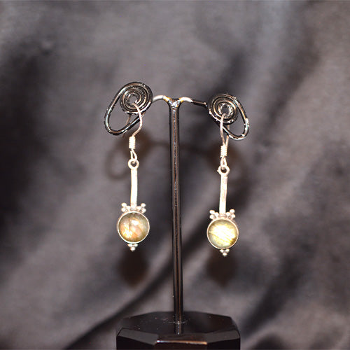 925 Sterling Silver Round Labradorite Drop Earrings