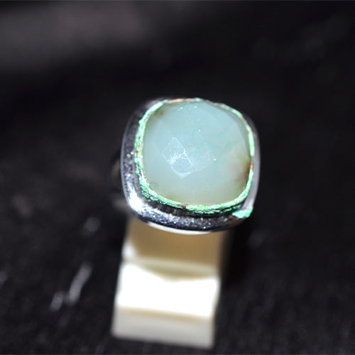 925 Sterling Silver Faceted Aqua Chalcedony Turkish Ring