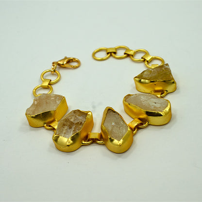 6 Carat Gold Plated Raw Quartz Statement Bracelet