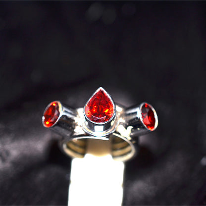 925 Sterling Silver Turkish Red CZ Duo Motif Ring