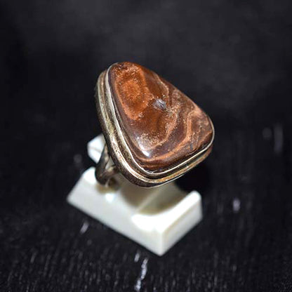 925 Sterling Silver Banded Brown Jasper Triangle Ring