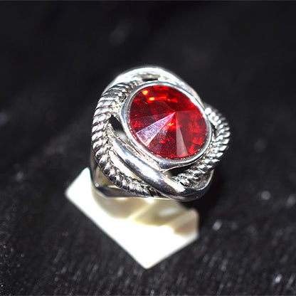 925 Sterling Silver Turkish Red Onyx Rope Motif Ring