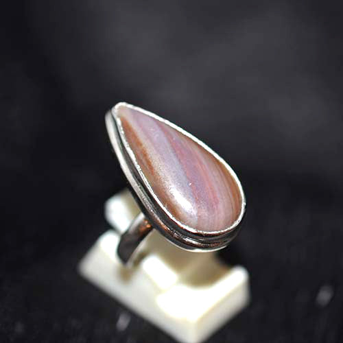 925 Sterling Silver Banded Agate Pear Ring