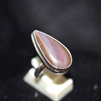 925 Sterling Silver Banded Agate Pear Ring