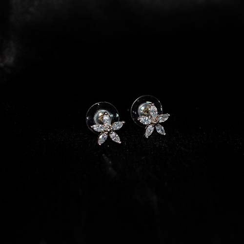925 Sterling Silver Marquise Crystal Floral Stud Earrings