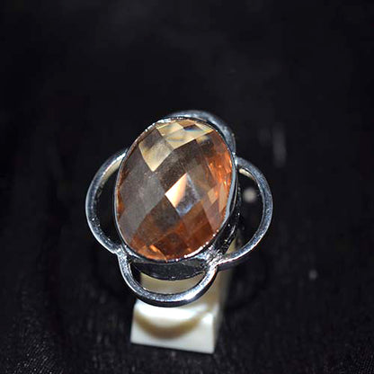 925 Sterling Silver Round Champagne Quartz Flower Ring